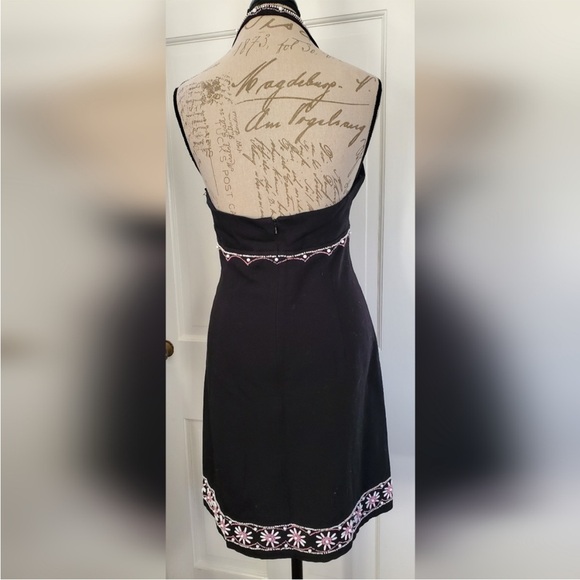 Lillie Rubin Black Long Sleeve Knee Length Dress w/ Mesh Beaded Back